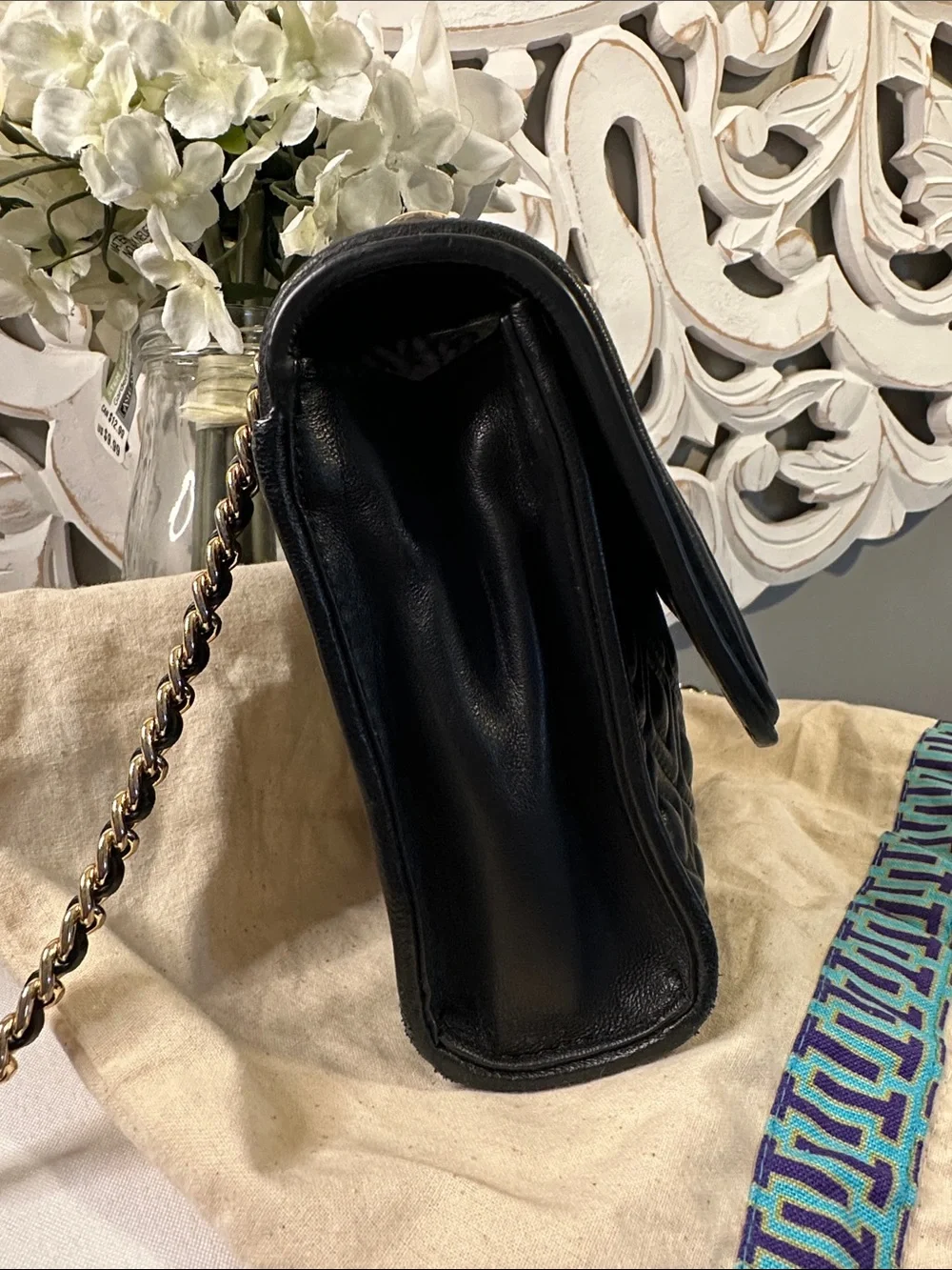 Tory Burch Black Leather Fleming Quilted Shoulder Bag